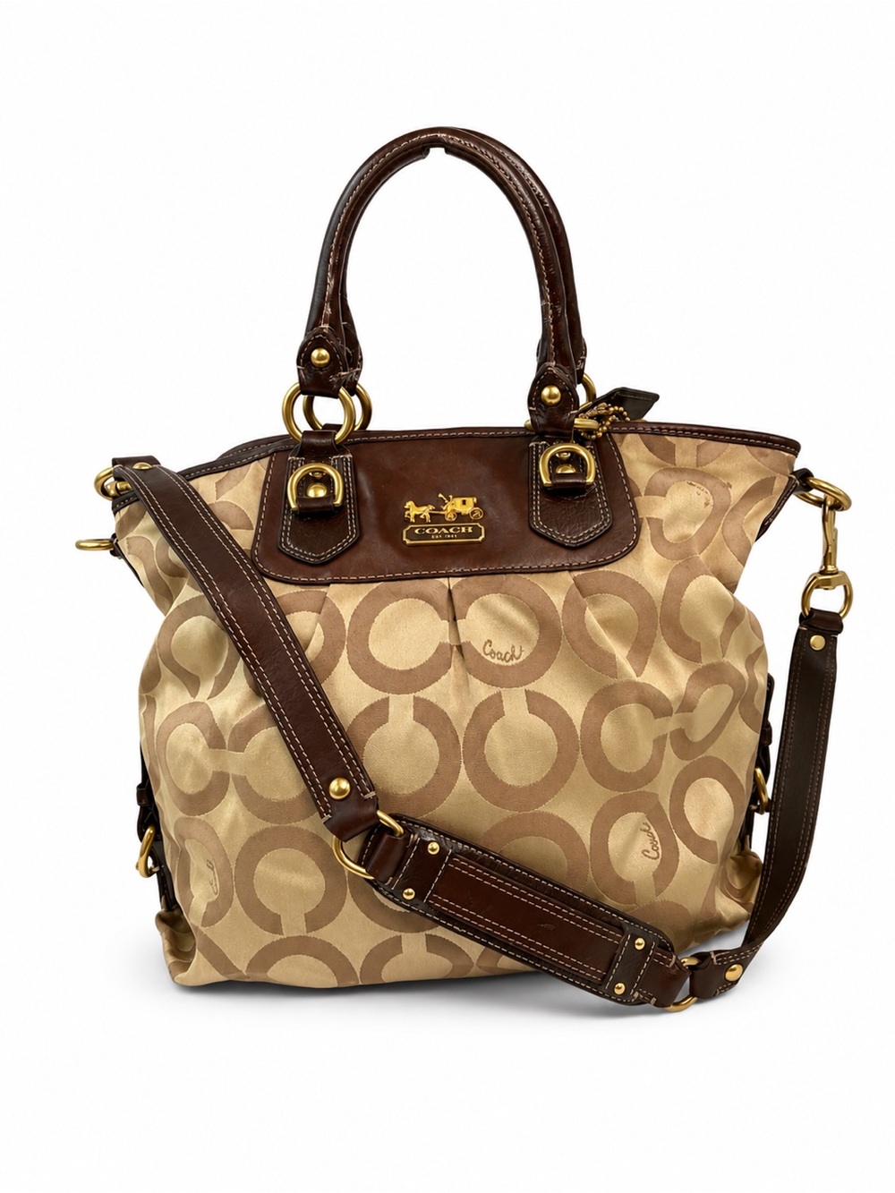 Coach Signature Khaki Brown Satchel Shoulder Bag Crossbody Tote
